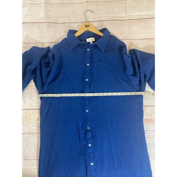 Aura Women's Blue Button Front Long Sleeve Midi Dress - Medium - Picture 7 of 13